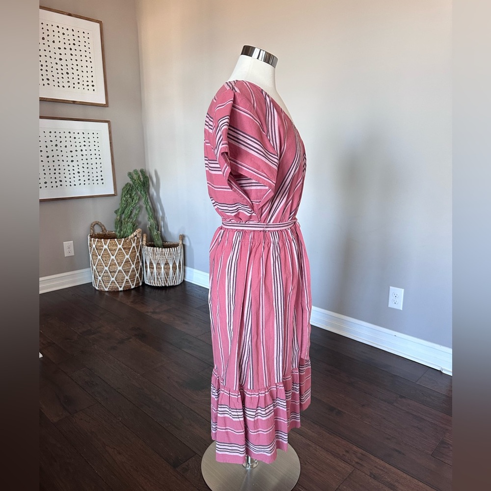 Universal Thread x Target Cotton Midi Dress Cap Sleeve Ruffle Pink Red Stripe LG - Picture 2 of 15